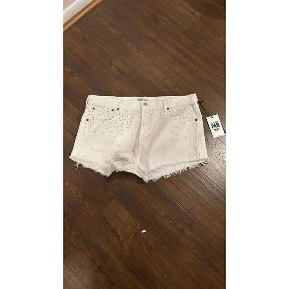 Re/done & Pam Crystal Mid-rise White Denim Shorts Size 32 (10-12) - Picture 14 of 14